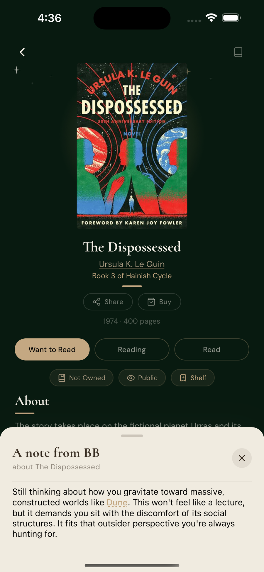 Book detail with companion note