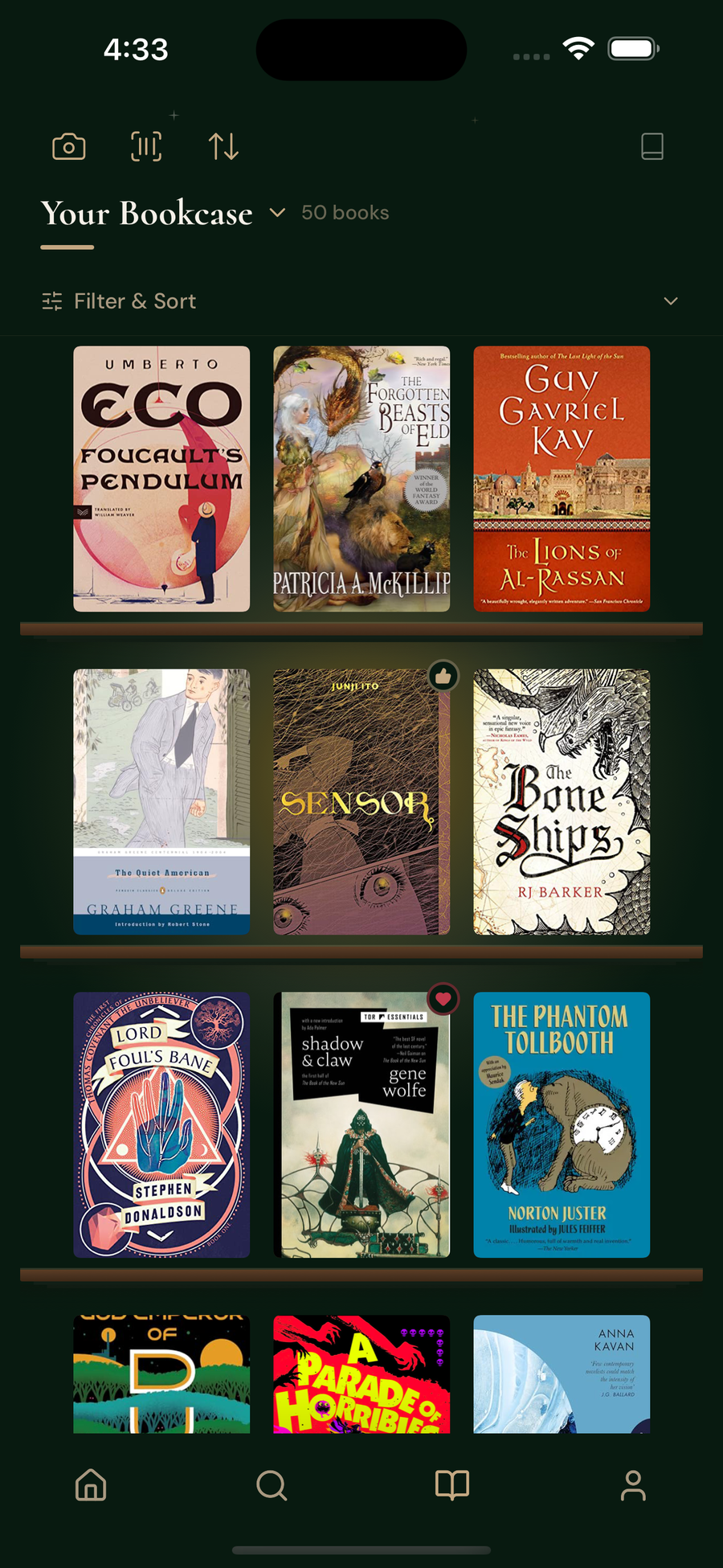 Your bookcase, a shelf of 50 books